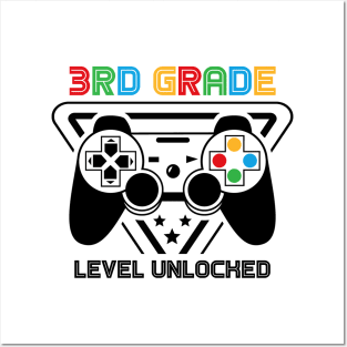 3rd Grade Level Unlocked Video Gamer Back to School Boys Posters and Art